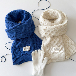 日剧复刻初恋蓝围脖纯色围巾针织法式绞花加厚保暖日常秋冬通勤
