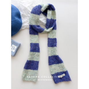 Vintage氛围感穿搭细窄Y2K条纹毛绒针织长围巾女小众装 饰围脖潮