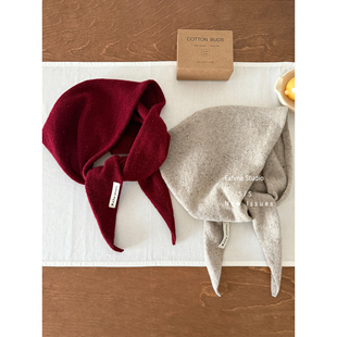 100%全羊毛彩点花纱三角巾高级感针织头巾多功能围巾保暖披肩秋冬