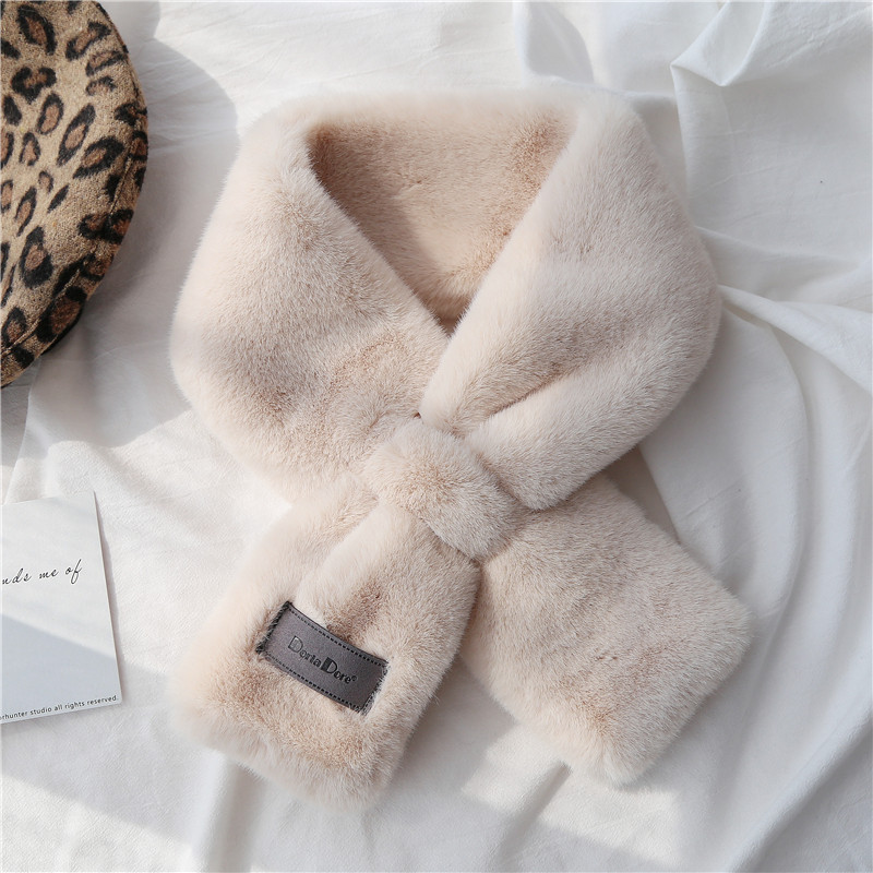 网红仿獭兔毛可爱交叉护颈小围巾