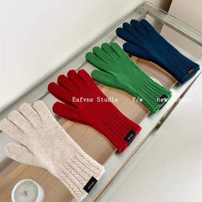 高级感出口品质澳洲100%羊毛手套秋冬加厚保暖可触屏骑行分指手套