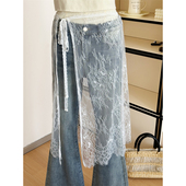 韩国绑带外搭女遮臀网纱裙帘层次感罩裙一片式 显瘦蕾丝屁帘半身裙