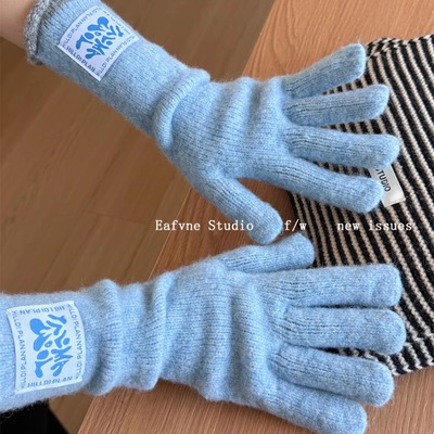 含羊毛撞色加长新款秋冬保暖手套