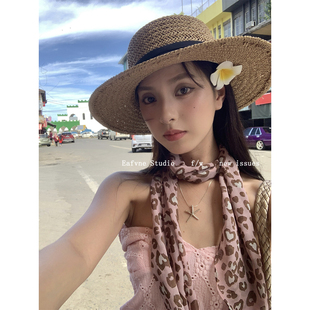 粉色豹纹气质出挑韩版丝巾女长条飘带绑装饰丝带腰带春夏超长领巾