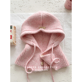 樱花粉巴拉克拉法帽子女冬季 保暖帽子围脖一体情侣护耳毛线针织帽