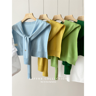 多色入 多功能气质外搭披肩春秋港味复古针织假领子百搭纯色坎肩