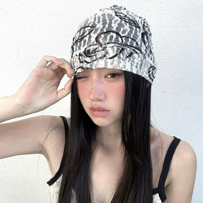 氛围感玫瑰蕾丝冷帽百搭包头帽女春夏季显脸小帽子时髦复古y2k潮