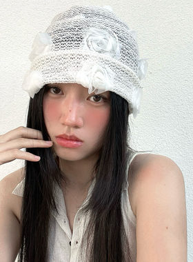 可爱玫瑰夏季包头帽显脸小百搭套头帽可爱帽子骑车穿搭搭配