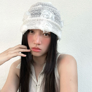 可爱玫瑰夏季 包头帽显脸小百搭套头帽可爱帽子骑车穿搭搭配