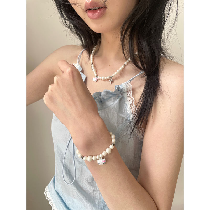 姐妹款！黑白kitty原创设计ins风甜酷不掉色项链手链女百搭项链