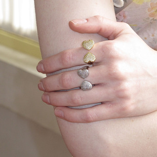 爱心满钻翅膀戒指 韩系质感戒指ins风指环时髦气质小众百搭不掉色