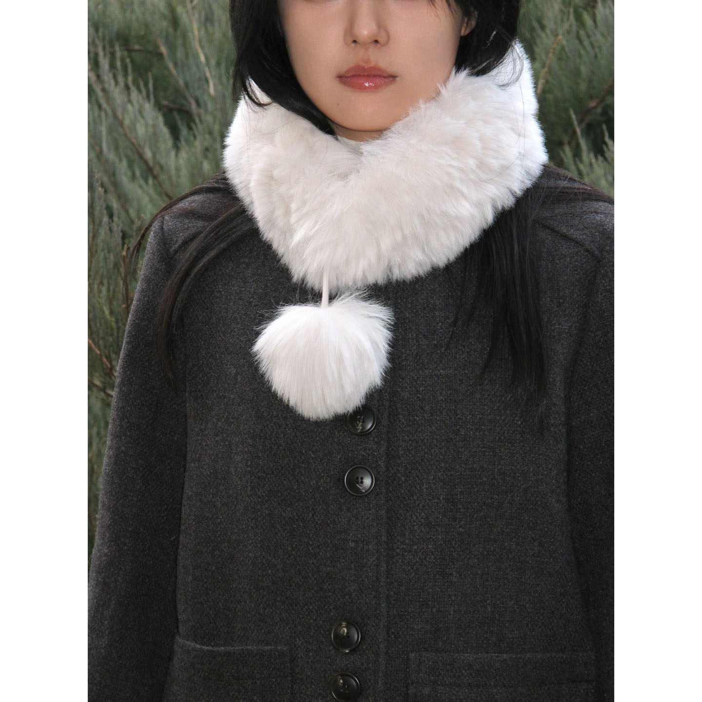 高级感围脖纯色仿皮草毛毛凹造型毛球围巾毛绒百搭流苏围脖女复古