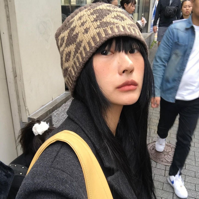 秋冬复古休闲提花毛线帽女小众个性针织帽子帽子女款2024新款