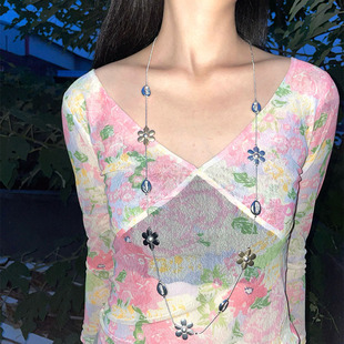 复古小众vintage设计精致花朵贝壳古着感项链高级感叠戴锁骨链