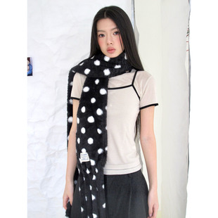 韩系波点双倍温暖冬季 流苏围脖女 加厚复古高级感围巾女百搭韩版