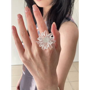 可爱雾面超显白花朵夸张食指戒指女韩系个性 高级感气质开口戒指