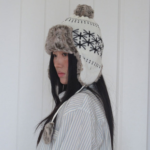 秋冬针织雷锋帽加厚防寒潮流滑雪复古保暖雪花加绒护耳毛线帽韩版