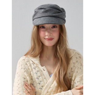 慵懒日系秋冬羊毛呢褶皱轻奢设计盆帽赫本风复古平顶帽秋冬新款