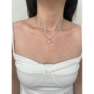 双层小花叠戴项链 轻奢春夏花朵小众设计日韩项链女 百搭简约个性