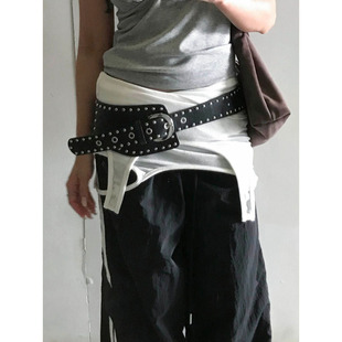 配裙子高级感牛仔裤 饰百搭款 腰带 复古做旧铆钉压花腰带女装 设计款