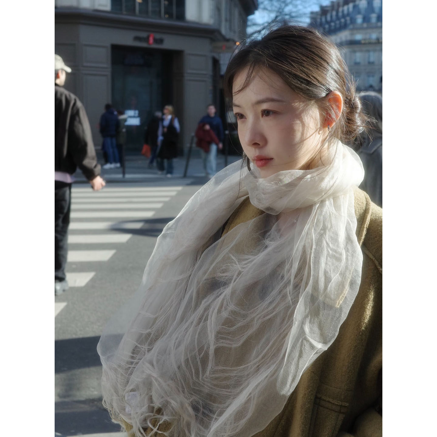 100%桑蚕丝水雾感百搭丝巾小长条围巾女百搭秋日小领巾复古时髦