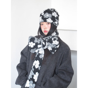 可爱碎花帽子围巾套装 围脖保暖柔软舒适包头帽女 少女小众百搭长款