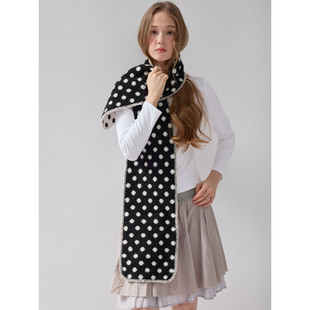 超大保暖黑白波点韩系冬日保暖高级感含羊毛凹造型百搭长条围巾