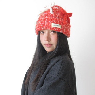 冬季 含羊毛针织帽女保暖盆帽甜妹蝴蝶结软糯百搭帽子毛线帽子