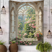 欧式 梦幻窗户背景布小众高级感挂布直播拍照墙壁装 饰布房间画布竖