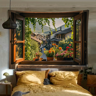 复古窗户小众背景布挂布卧室房间装饰挂毯墙面遮丑布床头壁画布艺