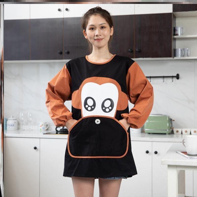 2026新款女款围裙长袖成人罩衣反穿衣大嘴猴可爱做饭家用棉布放水图片
