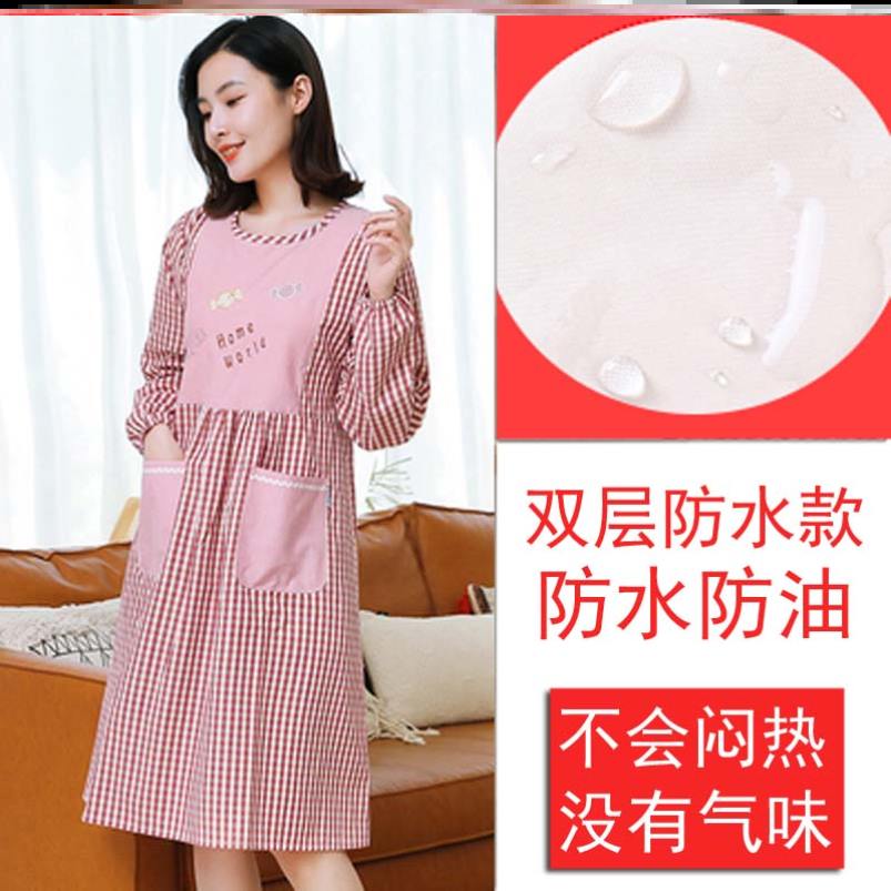 长袖小个子罩衣女短款日式围裙围裙套装家用厨房防水防油外贸罩衣
