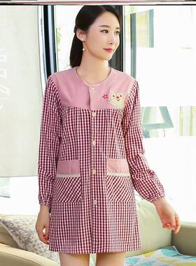 像衣服一样的围裙冬天罩衣前扣冬季好看洋气的前开式女全包女仆风