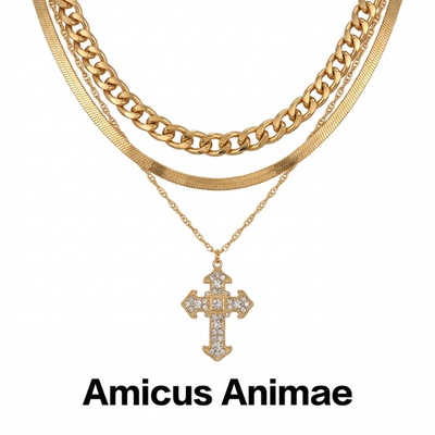AmicusAnimae镶钻十字架锁骨链