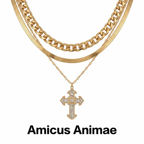 AmicusAnimae镶钻十字架锁骨链