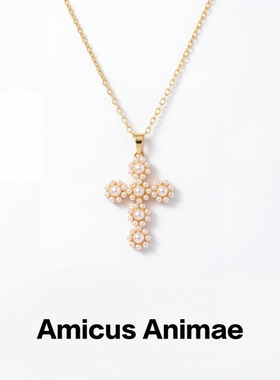 Amicus Animae欧美复古十字架项链女款珍珠吊坠小众高级感锁骨链