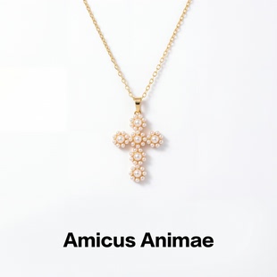Amicus 珍珠吊坠小众高级感锁骨链 Animae欧美复古十字架项链女款