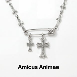 Amicus 轻奢小众高级感锁骨链 Animae欧美十字架别针吊坠项链女款