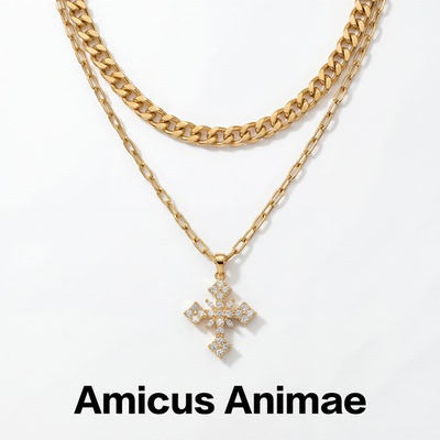 AmicusAnimae镶钻十字架锁骨链