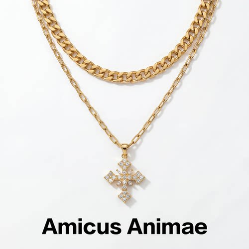 AmicusAnimae镶钻十字架锁骨链