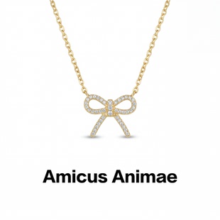 镂空蝴蝶结吊坠项链女简约时尚 合金镶钻锁骨链 Animae韩版 Amicus