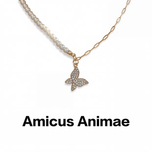 Amicus Animae欧美时尚合金镶钻蝴蝶吊坠珍珠项链女款轻奢锁骨链