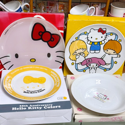 日本中古 正版三丽鸥 Hello Kitty 35周年陶瓷盘 玻璃大盘