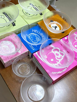 稀有 日本中古hello kitty玻璃盆 甜品盘 轻松熊san-x玻璃碗