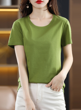 新疆棉80支丝光棉短袖t恤女白色圆领V领夏季纯棉凉感正肩体恤全棉