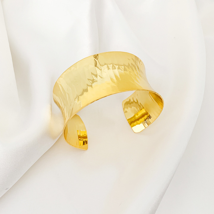 欧美时尚ins风中性简约百搭黄铜镀金宽面蛇皮纹开口手镯