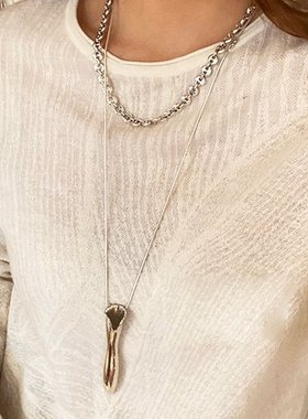 欧美极简花器毛衣链大牌明星同款艺术花瓶项链吊坠高级复古法式