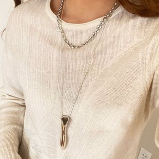 欧美极简花器毛衣链大牌明星同款艺术花瓶项链吊坠高级复古法式