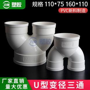 pvc排水管Y型三通新送风管道裤衩分支三通 U型变径三通75 110 160