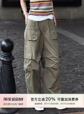 MISSKO可可欢姐军绿色工装裤女
